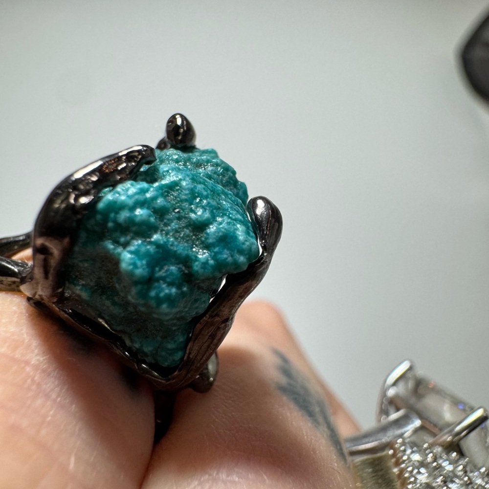 Turquoise black silver modern unique ring 925 - Picture 8 of 17
